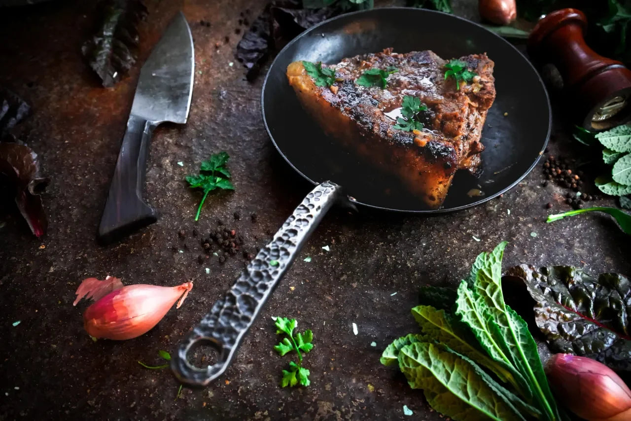 Pepper crusted pork chop with apple shallot sauce