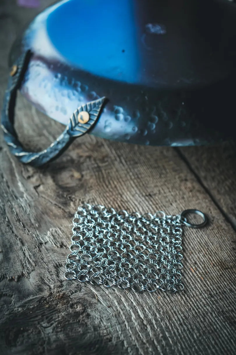 Chainmail Pan Scrubber - hand forged carbon steel cookware accessory